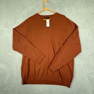 Paul Fredric XL Copper 100% Merino Wool V-Neck Pullover Sweater Menswear